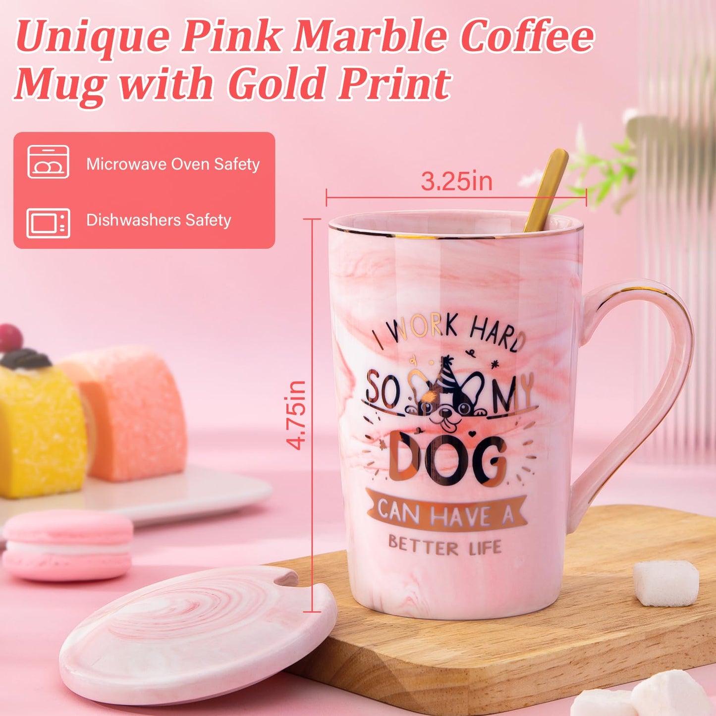 Unique Teacher Appreciation Gifts for Women - Best Teacher Gifts for Teachers, 14oz Pink Marble Ceramic Coffee Mug Printed with Gold, Retirement Birthday Graduation Ideas, End of The Year, Gift Boxed