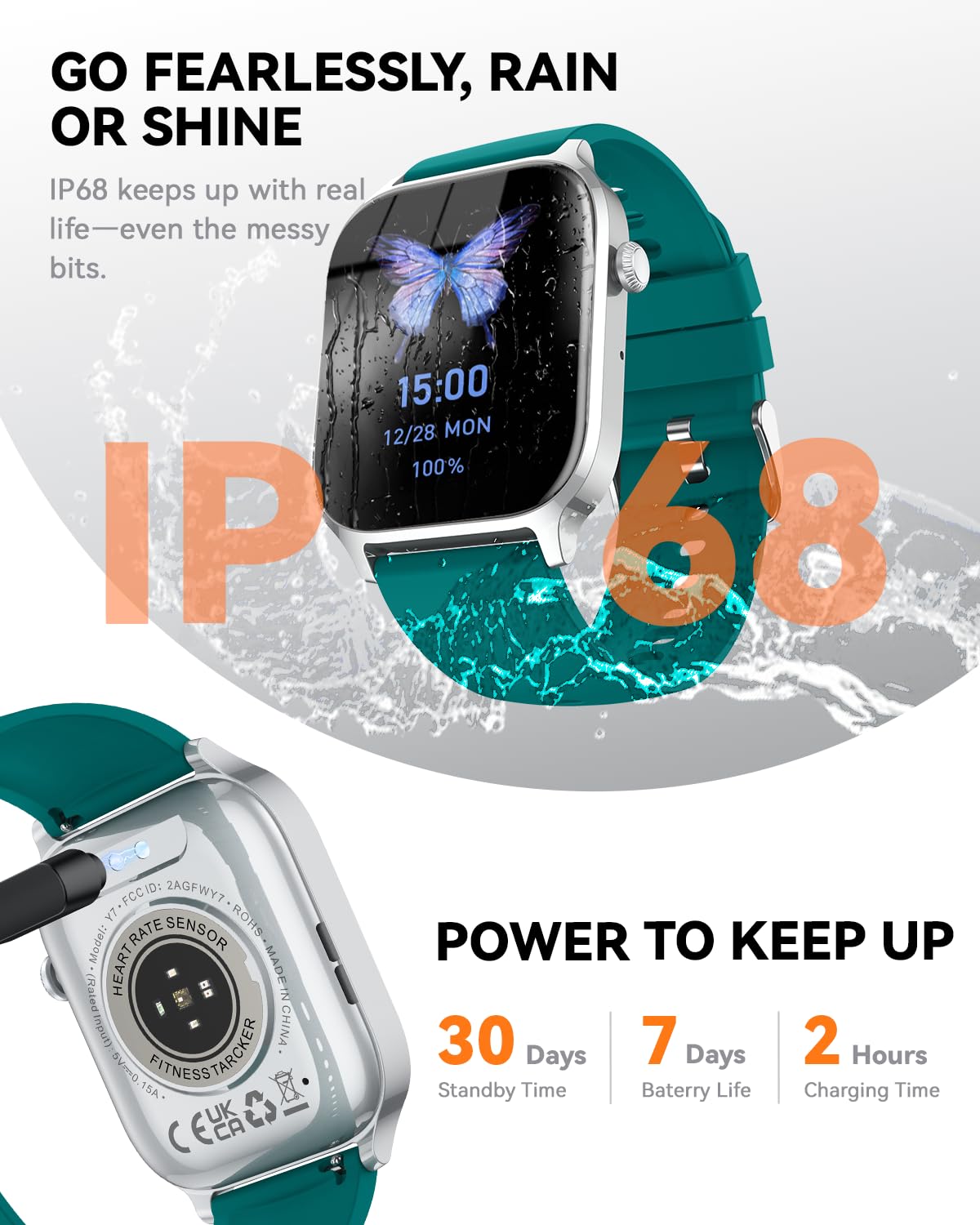 Smart Watch for Men Women- Answer/Make Call, 2024 IP68 Waterproof Fitness Tracker Watch with Sleep Step Counter Activity Smartwatch for Samsung Android iPhone iOS (Black-Blue, 1.83)
