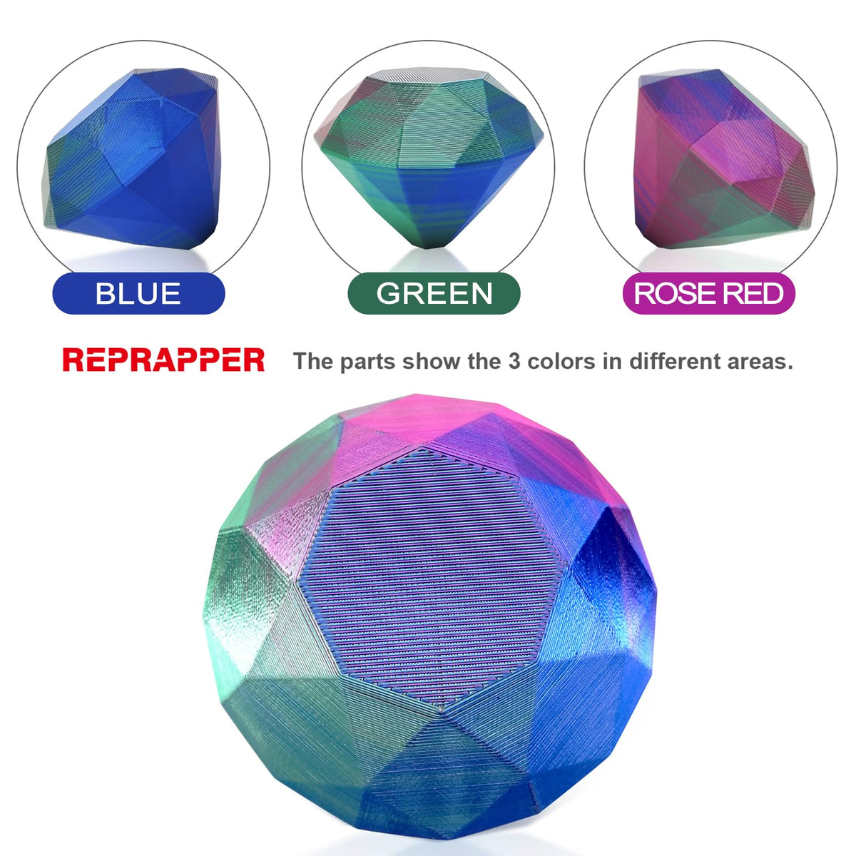 Reprapper 4X 250g Color Pack – Dual Color PLA Filament 1.75mm for 3D Printer & 3D Pen, Multicolour Filament, 4 x 250g Matte Red/Blue, Matte Purple/Green, Silk Red/Blue, and Silk Purple/Green