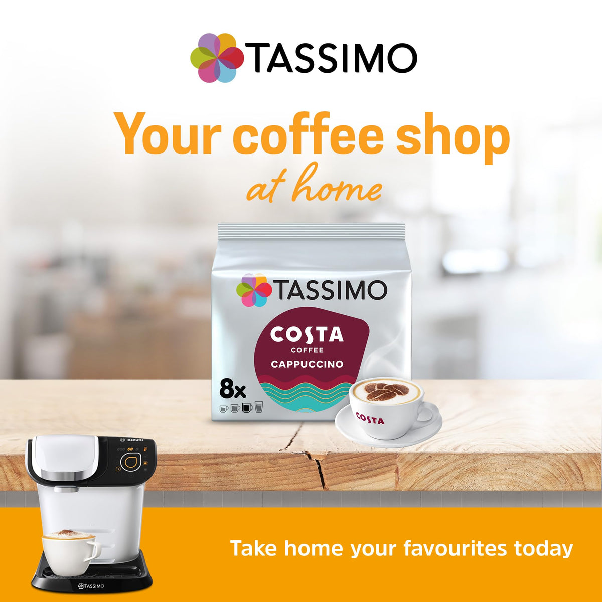Tassimo Costa Latte Medium Roast Coffee Pods, Pack of 5, Total 40 Cups