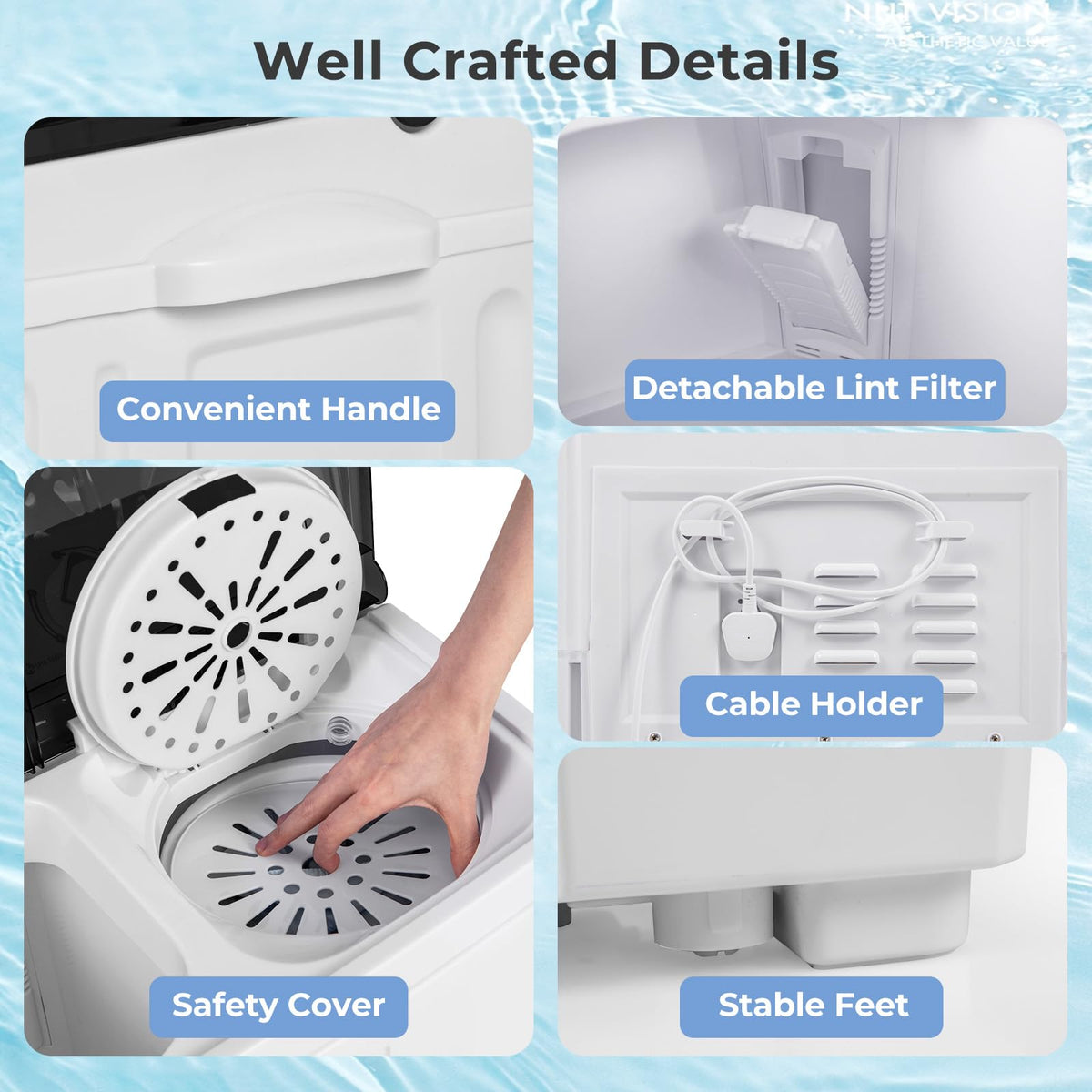 TANGZON Twin Tub Washing Machine, 8KG Portable Washing Machine Spin Dryer