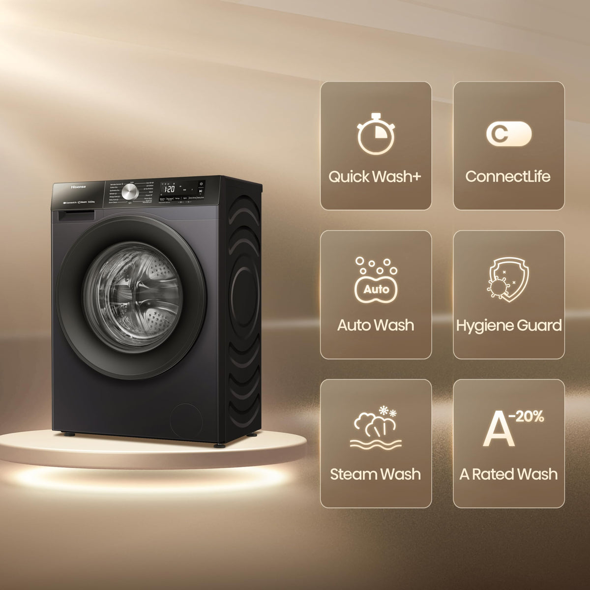 Hisense 3S Series WD3S8043BB3 Wifi Connected 8Kg and 5Kg Washer Dryer with 1400 rpm - Black - A-D Rated