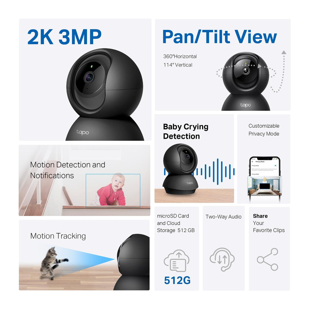 Tapo C200 Full HD Pan/Tilt Indoor Security Camera Pet Camera House Security