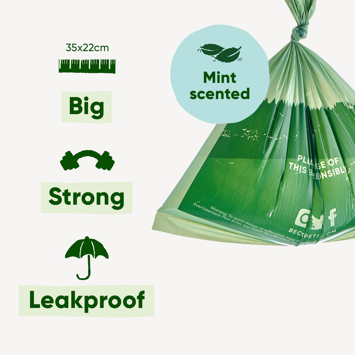 Beco Dog Poo Bags, 94% Recycled Plastic, Unscented Refill Rolls, 270 Bags