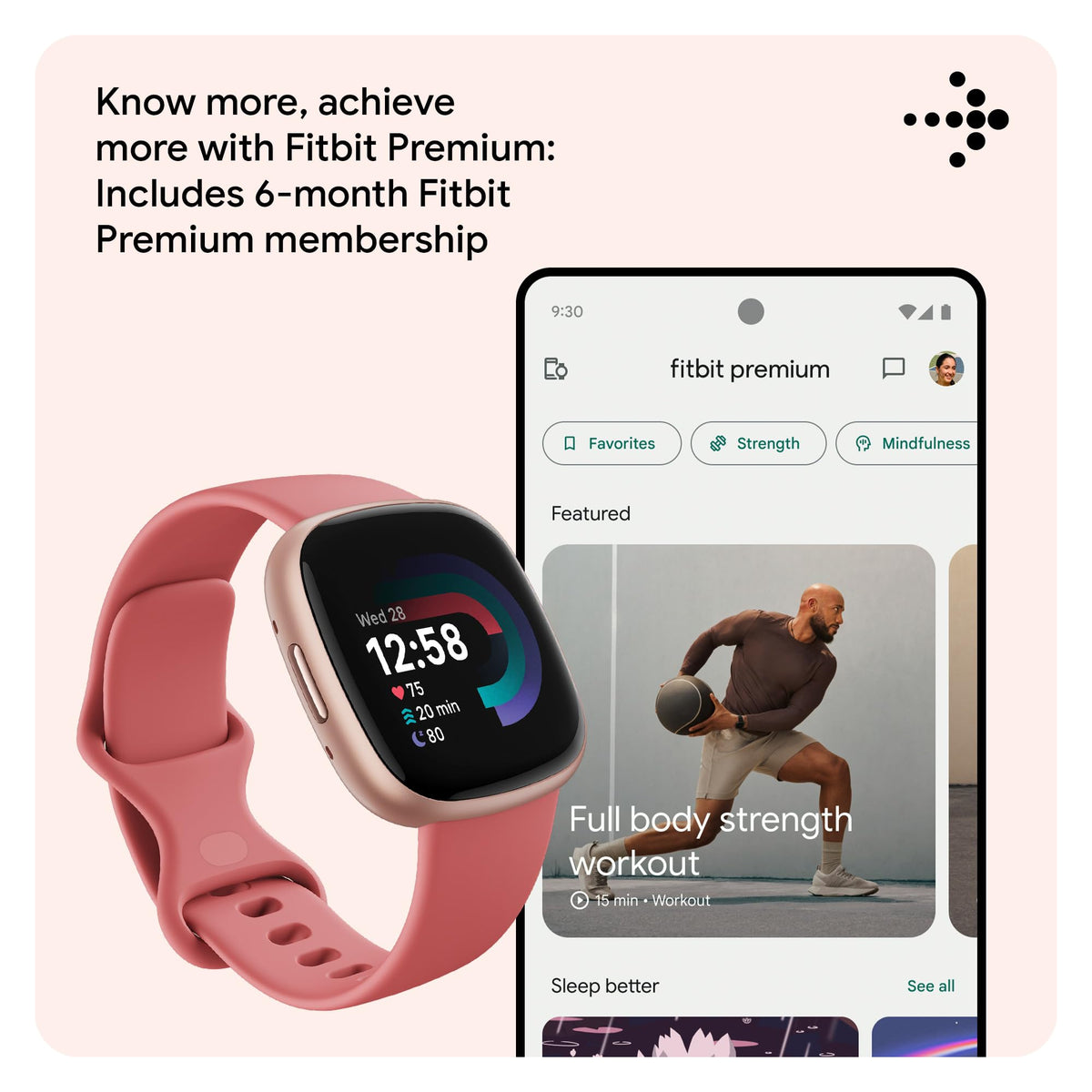 Fitbit Google Versa 4 Fitness Smartwatch with 3 Months Google Health Membership Included and up to 6 days battery life - compatible with iOS & Android, Black/Graphite Aluminium