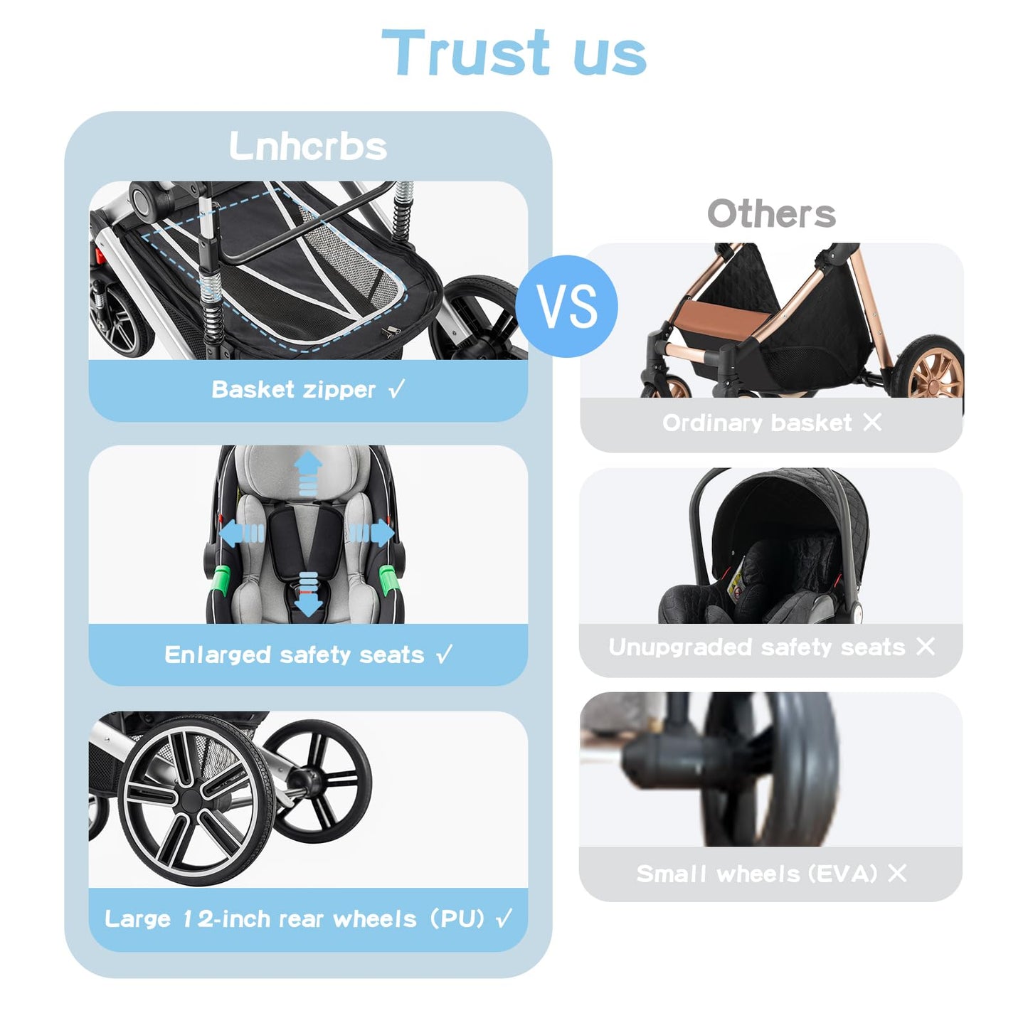Baby Stroller 3 in 1,Travel Pushchair's Lie-Flat Pram is Foldable, Stroller System Handle is Adjustable, The Wheels are Made of PU Material, Suitable for 0-3 Years-Khaki