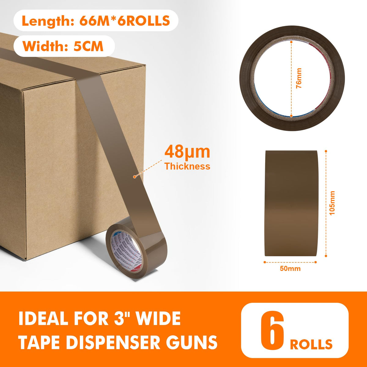 GRIFEMA GA4004-1 Brown Low Noise Packing Tape 50mm x 66m 1 Roll