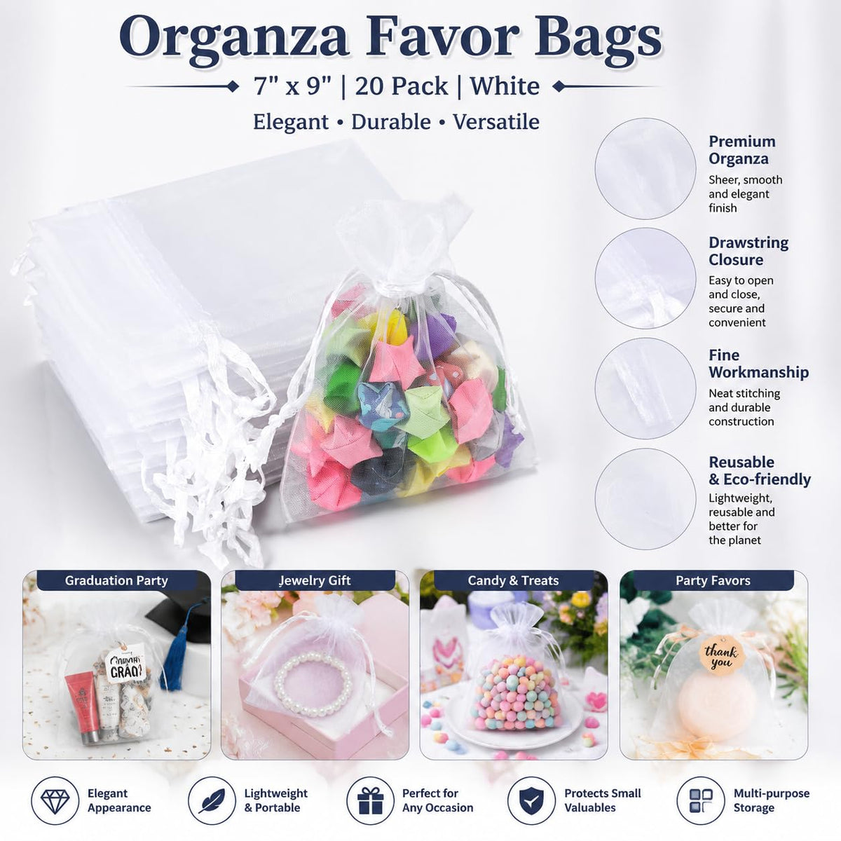 Lafefe 20Pcs Organza Gift Pouches, 7x9CM Clear Mesh Drawstring Pouches, Organza Gift Bags for Wedding Favours, Party, Festival, Candy and Game Favour Bags - Pink