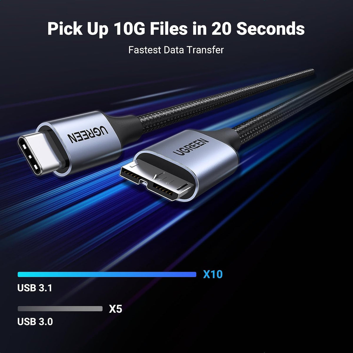 UGREEN Micro B to USB C Hard Drive Cable 10Gbps 0.5M