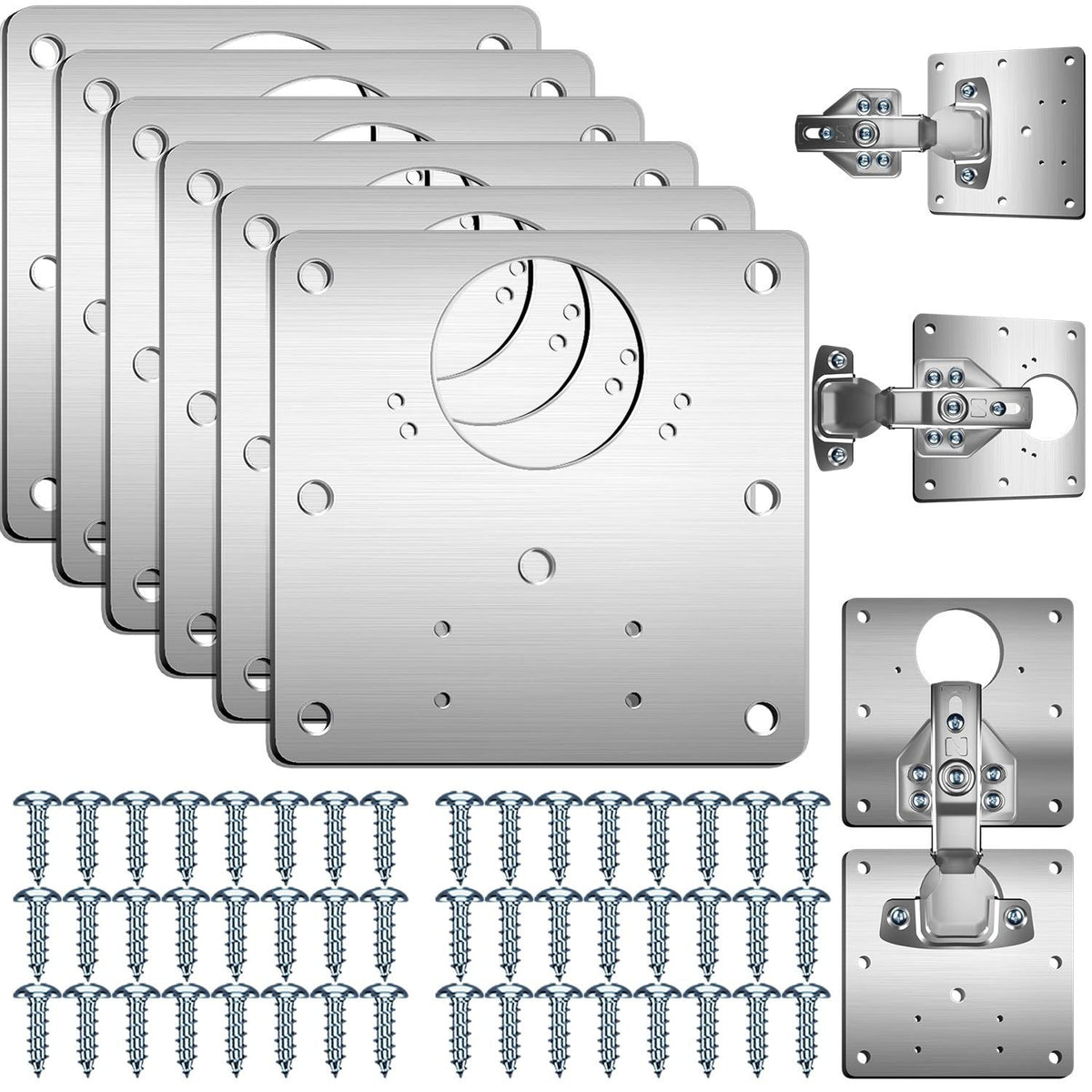 Hinge Repair Plate,4PCS Cabinet Hinge Repair Plate with Customized Screws,Stainless Steel Kitchen Cupboard Door Hinge Repair Brackets with Holes