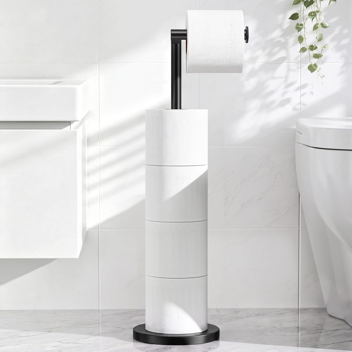 Stainless Steel Free-standing Toilet Roll Holder, Heavey Base,Black