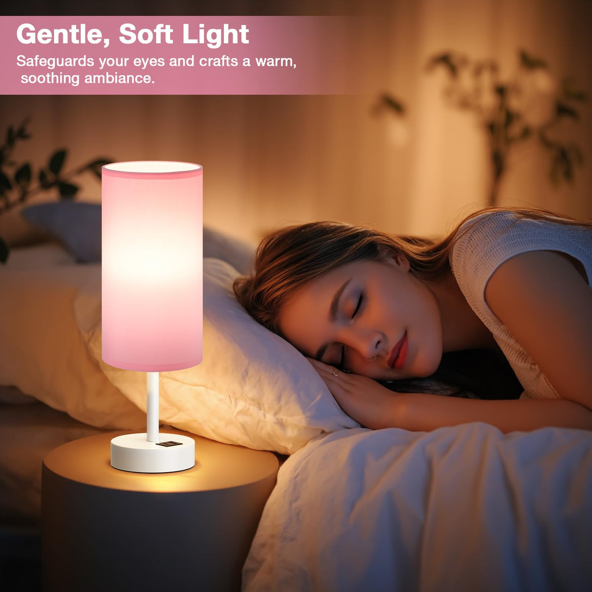 Aooshine Grey Table Lamp, 3-Way Dimmable, USB A + C Charging