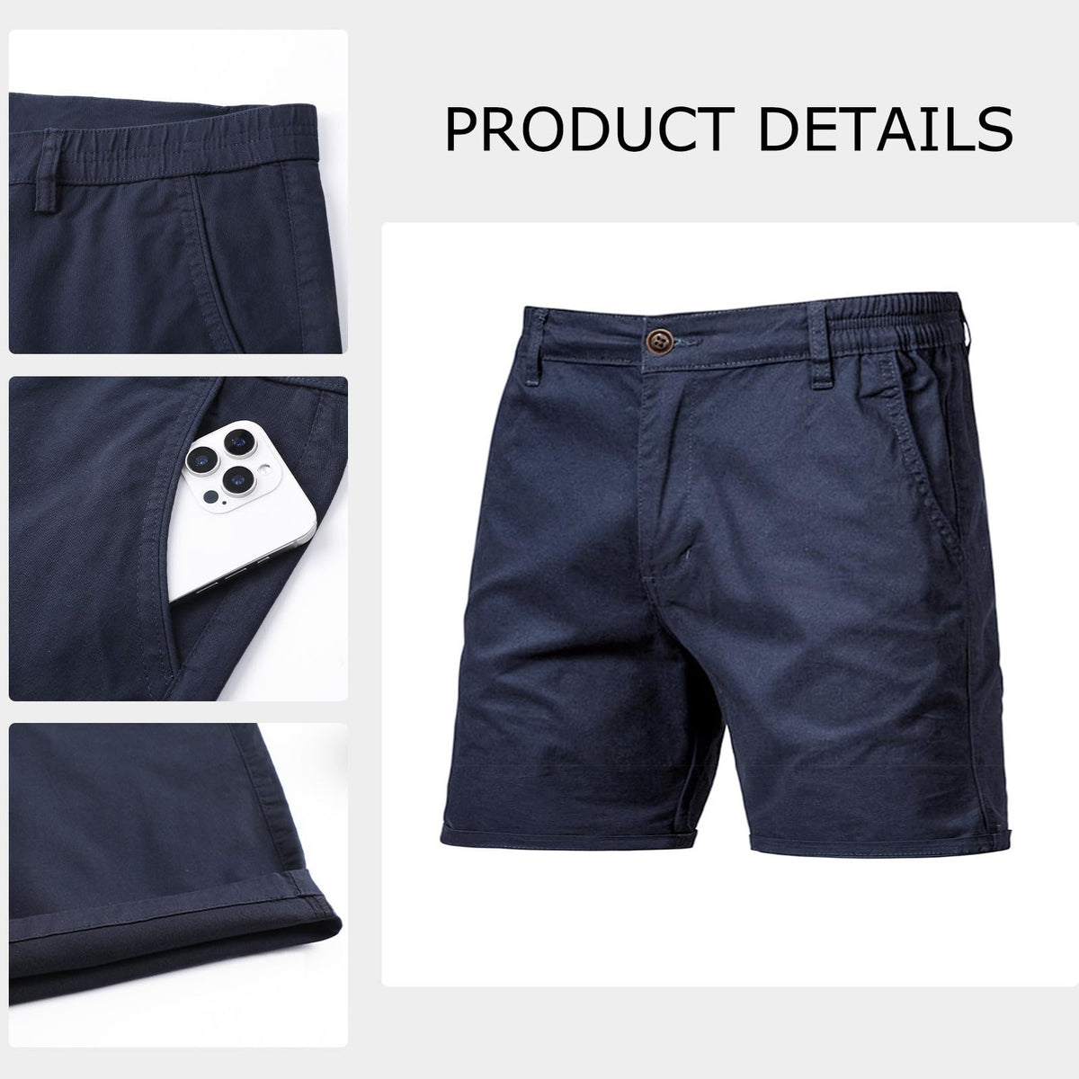 Men’s 7”/ 9” Chino Shorts Casual Elasticated Waist with 4 Pockets