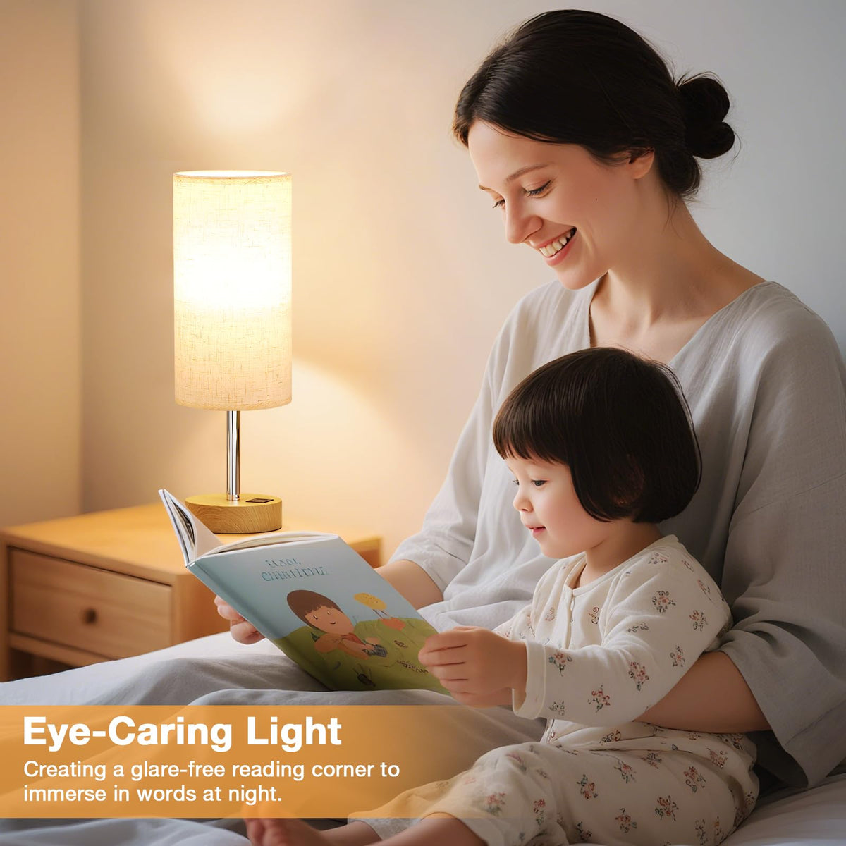 Aooshine Grey Table Lamp, 3-Way Dimmable, USB A + C Charging