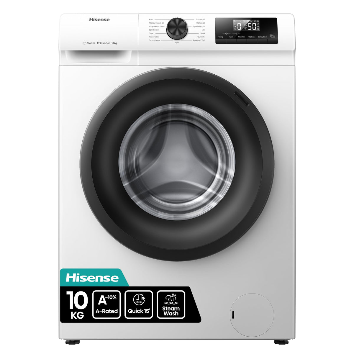 Hisense WF1G7021BW Freestanding 7 KG-Front Load Durable Inverter Washing Machine, Steam Wash-Quick Wash-15 Washing Programs-1200 RPM-White-Energy Rating B