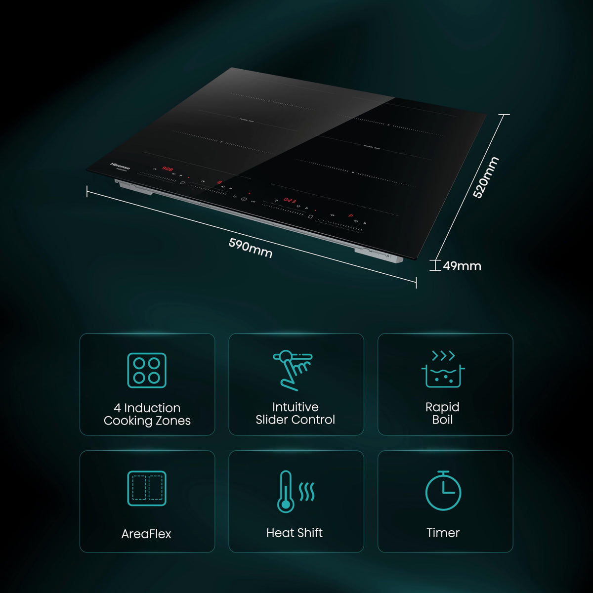 Hisense E6432C Built-in 60cm Electric Ceramic Hob with Child Lock, Touch control, Timer Function - Black 7200W, 20 x 24 x 2 inches (L x W x H)