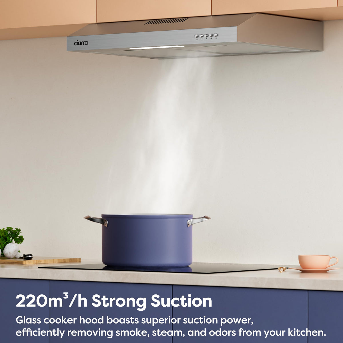 CIARRA 60cm Visor Cooker Hood Undercabinet Hoods Stainless Steel Wall Mounted Kitchen Extractor Fan Model CBCS6903