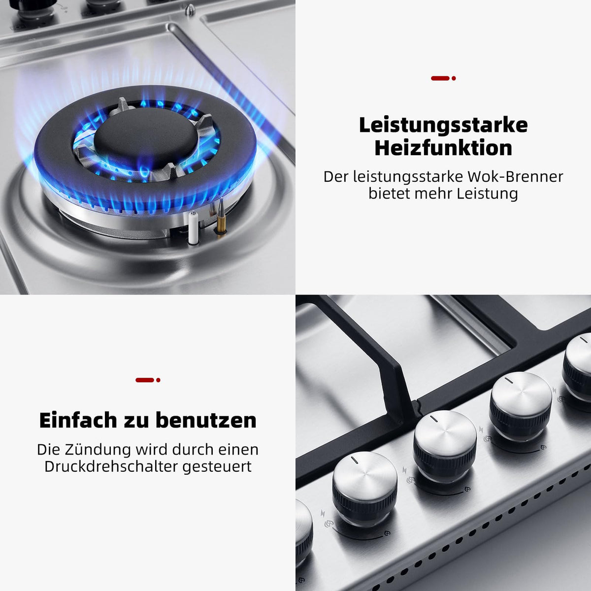 GASLAND GH60SF 60cm Built-in Gas Hob, 4 Burners Stainless Steel Gas Cooktop with Flame Failure Protection, NG/LPG Convertible, 8000W