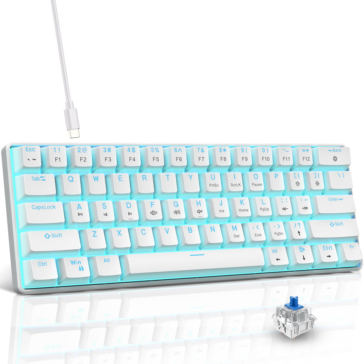 Snpurdiri Wired Mechanical Gaming Keyboard, 60% Size, LED Backlight, 61 Keys, Small Wired Office Keyboard for Windows Laptop/PC, Mac (Black-Red, Blue Switches)