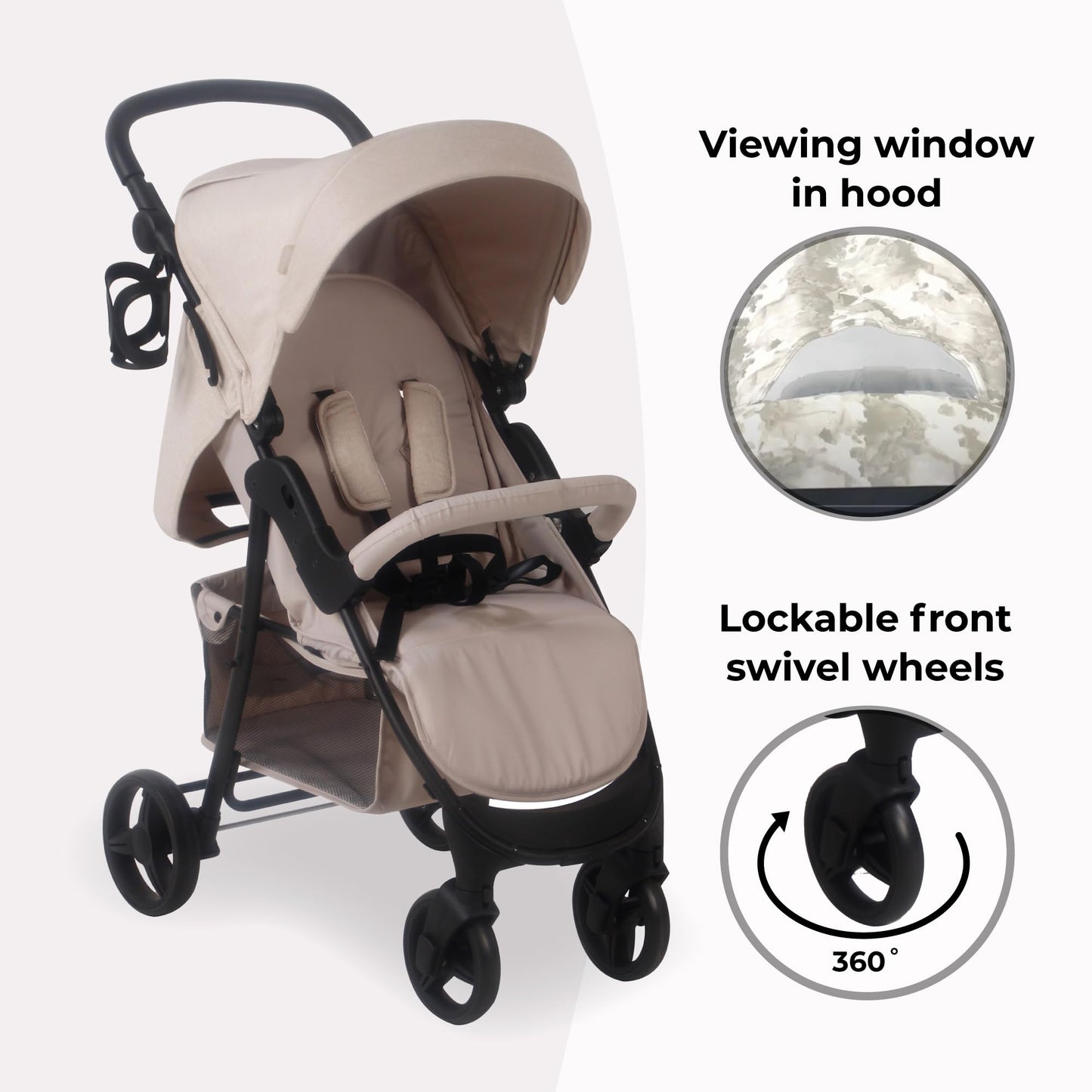 My Babiie MB30 Pushchair – from Birth to 4 Years (22kg), Easy Compact Fold, Large Shopping Basket, Adjustable Handle, Stroller Includes Cup Holder, Rain Cover – Black & Grey