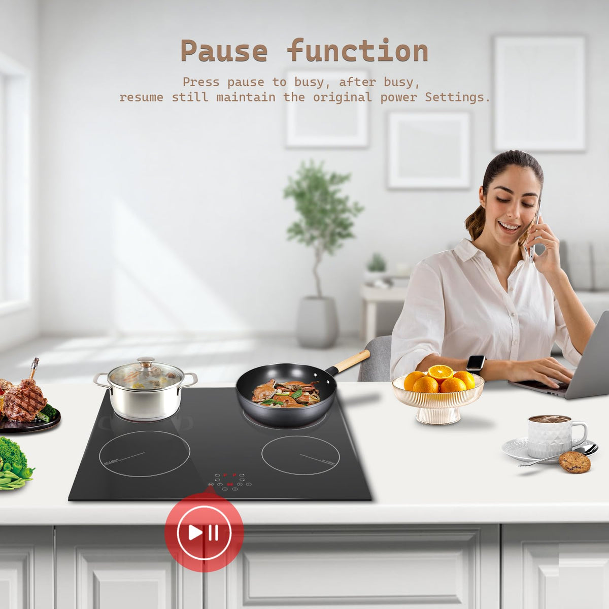 Karinear Electric Ceramic Hob 60cm 4 Zones with Built-in Extractor Hood
