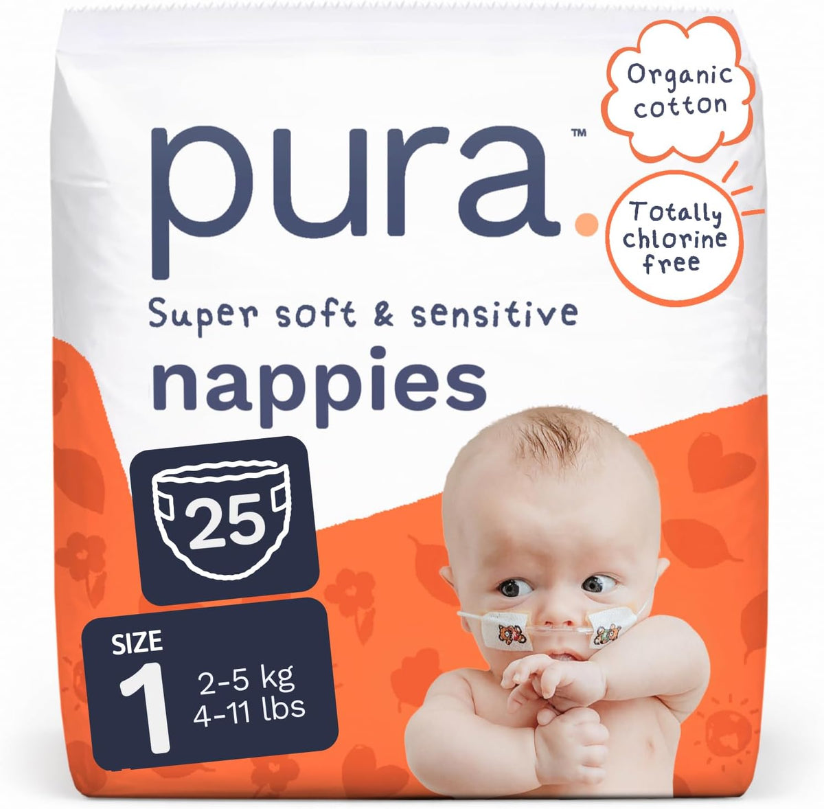Pura Nappy Size 1 (2–5kg) 25 Count Sensitive Skin