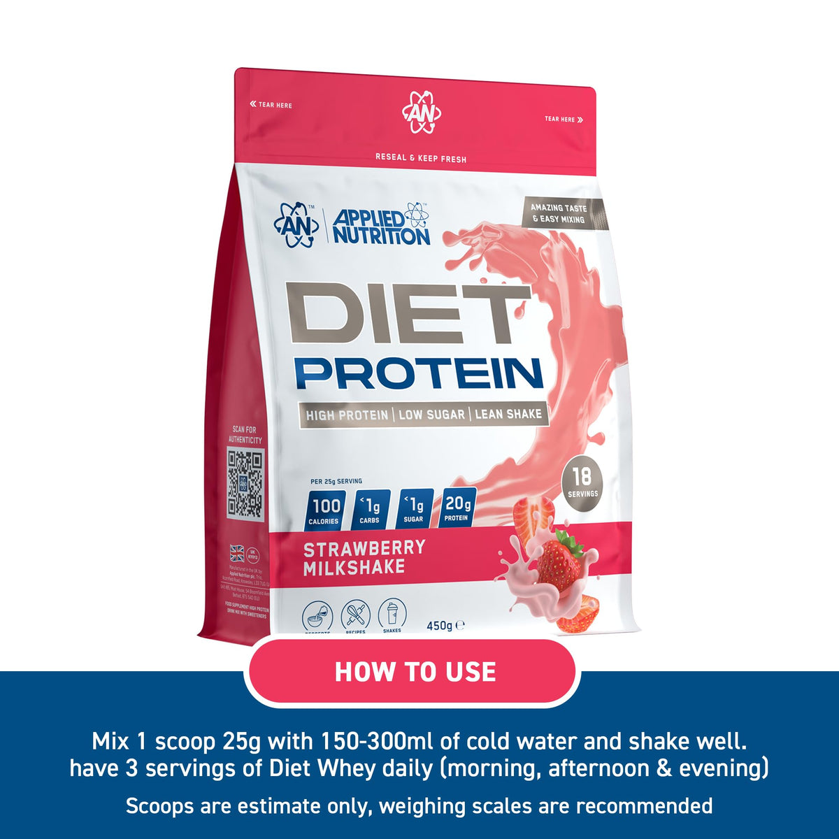 Applied Nutrition Diet Whey - High Protein Powder Supplement, Low Carb & Sugar, for Weight Management with CLA, L Carnitine, Green Tea (450g - 18 Servings) (Vanilla)