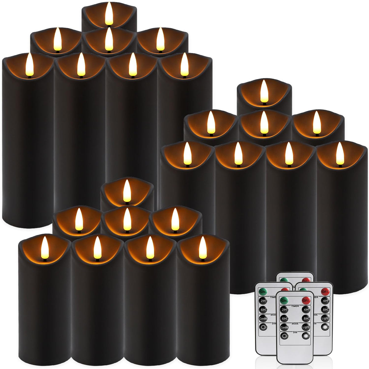 LIVEN Flickering Flameless Candles Battery Operated with Remote,Led Pillar Candles with Realistic Moving Wick Candles for Halloween,Christmas,Home Decor Pack of 12 (D2.2 xH 5" 6" 7")(White)