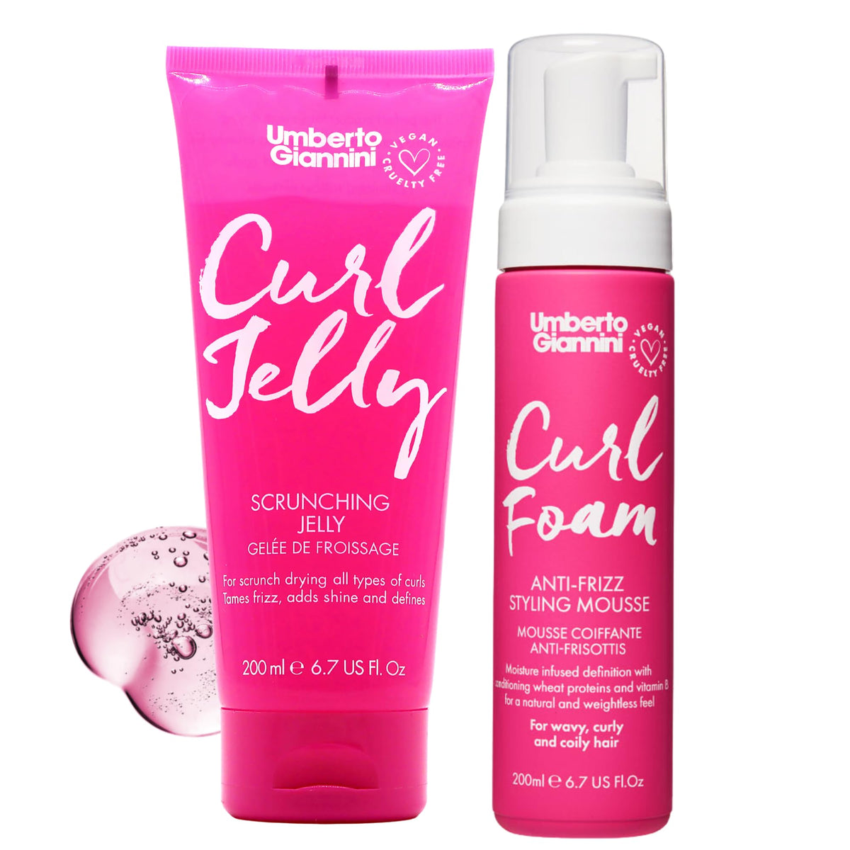 Umberto Giannini Curl Jelly Scrunching Jelly & Creme De Curl Control Cream Duo for Curly or Wavy Hair, Vegan & Cruelty Free, 2 Pack