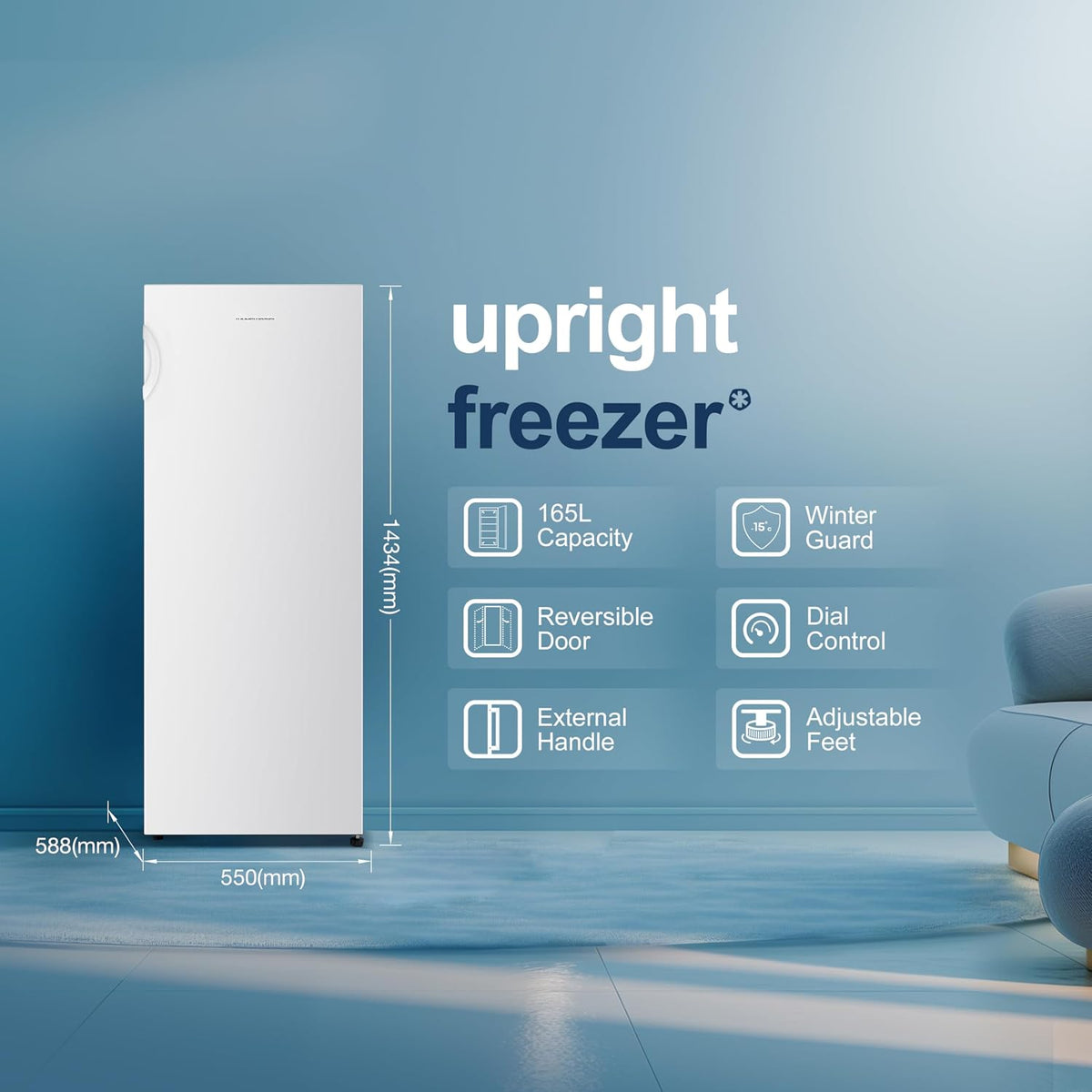 Fridgemaster MTZ55153E Freestanding Upright Freezer, 165 Litres, 143 cm Tall, 4 Star Freezer Rating, 55cm width, E Rated in White