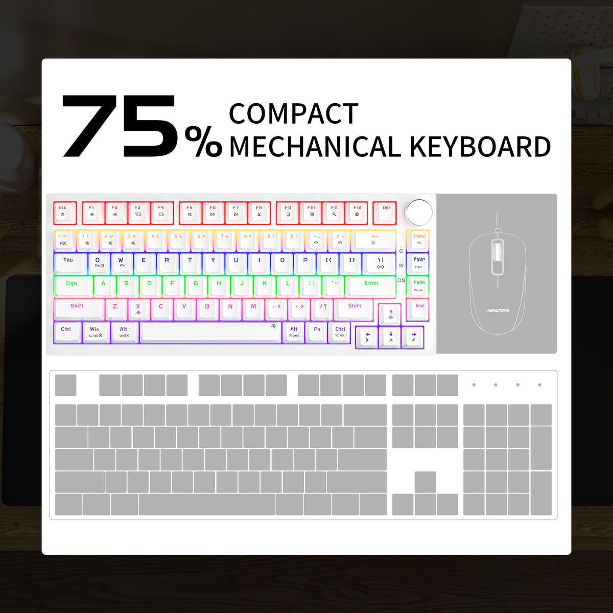 NEWMEN GM326 Mechanical Keyboard,Wired Gaming Keyboard,75% Percent Keyboard