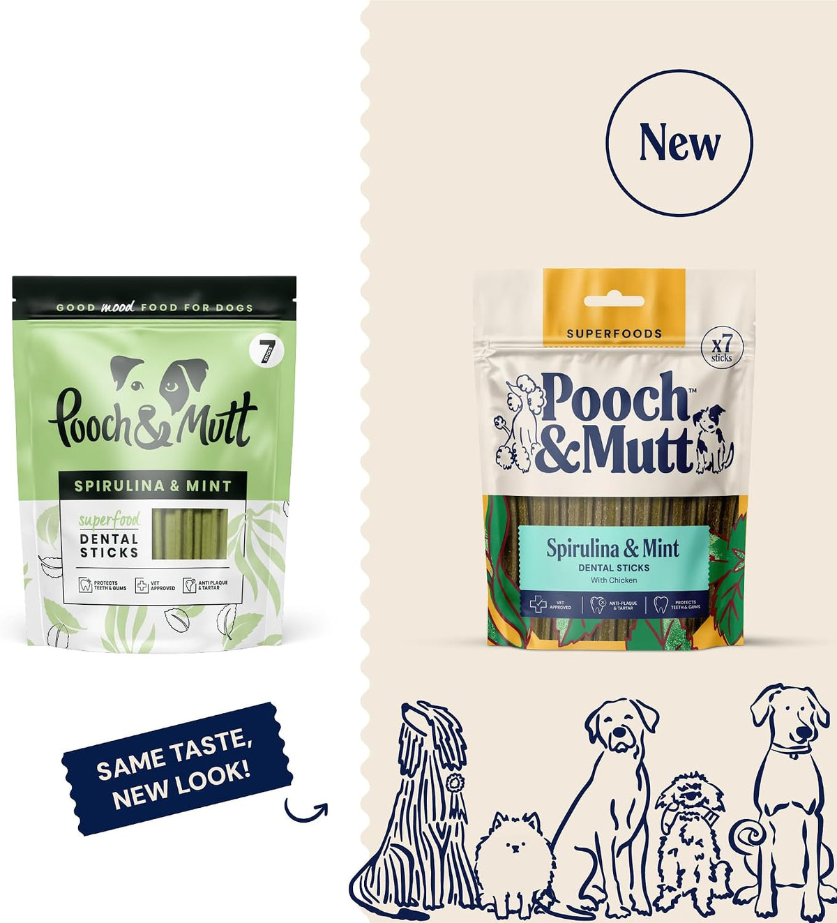 Pooch & Mutt - Superfood Dog Dental Sticks, Spirulina & Mint, 7 sticks