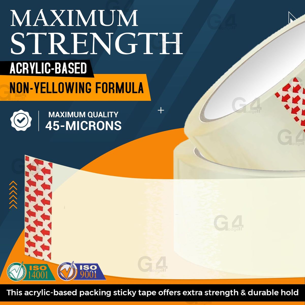 G4GADGET Pack of 3 Clear Packing Tape - Heavy Duty Transparent Tape 48mm x 66m - Ideal for Moving, Packing Boxes, and Secure Packaging