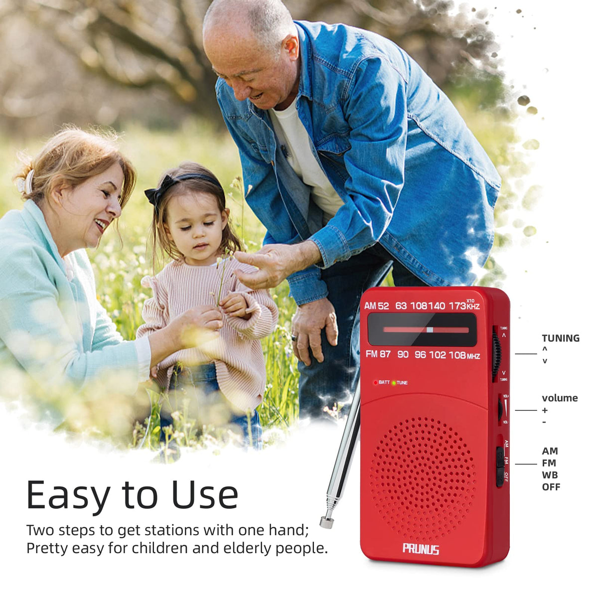 PRUNUS J-166 Portable Radio AM FM, Battery Operated Radio,Weather Radios