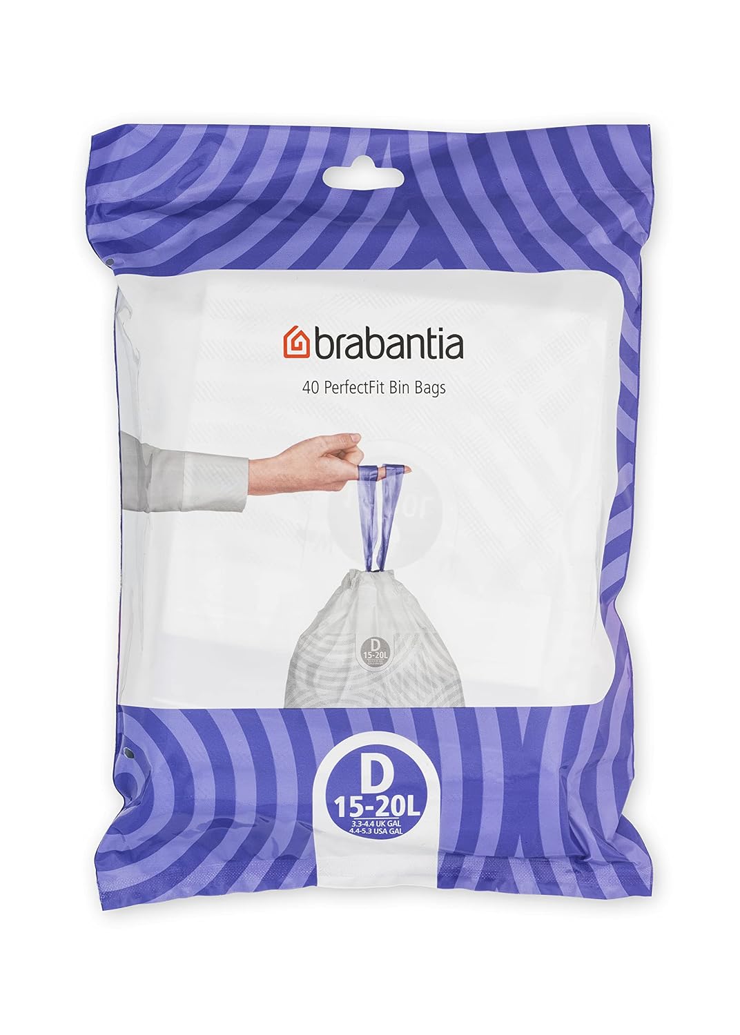 Brabantia PerfectFit Bin Liners, Tear-Resistant, Size D/15-20L (40 Bags)
