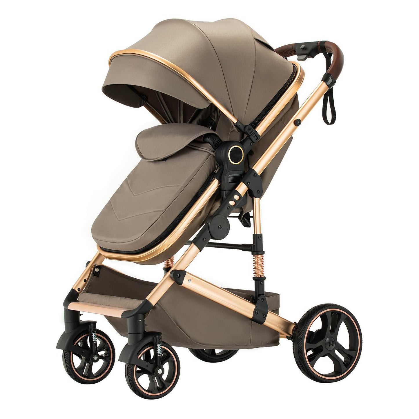 BEBBY Stroller 3-in-1 Baby 3 in 1 with Seat with Foldable Aluminium Frame, Compact Stroller with Adjustable Armrests, Combined Strollers,High Landscape Travel Pushchair (gen-H9-PINK, H9)