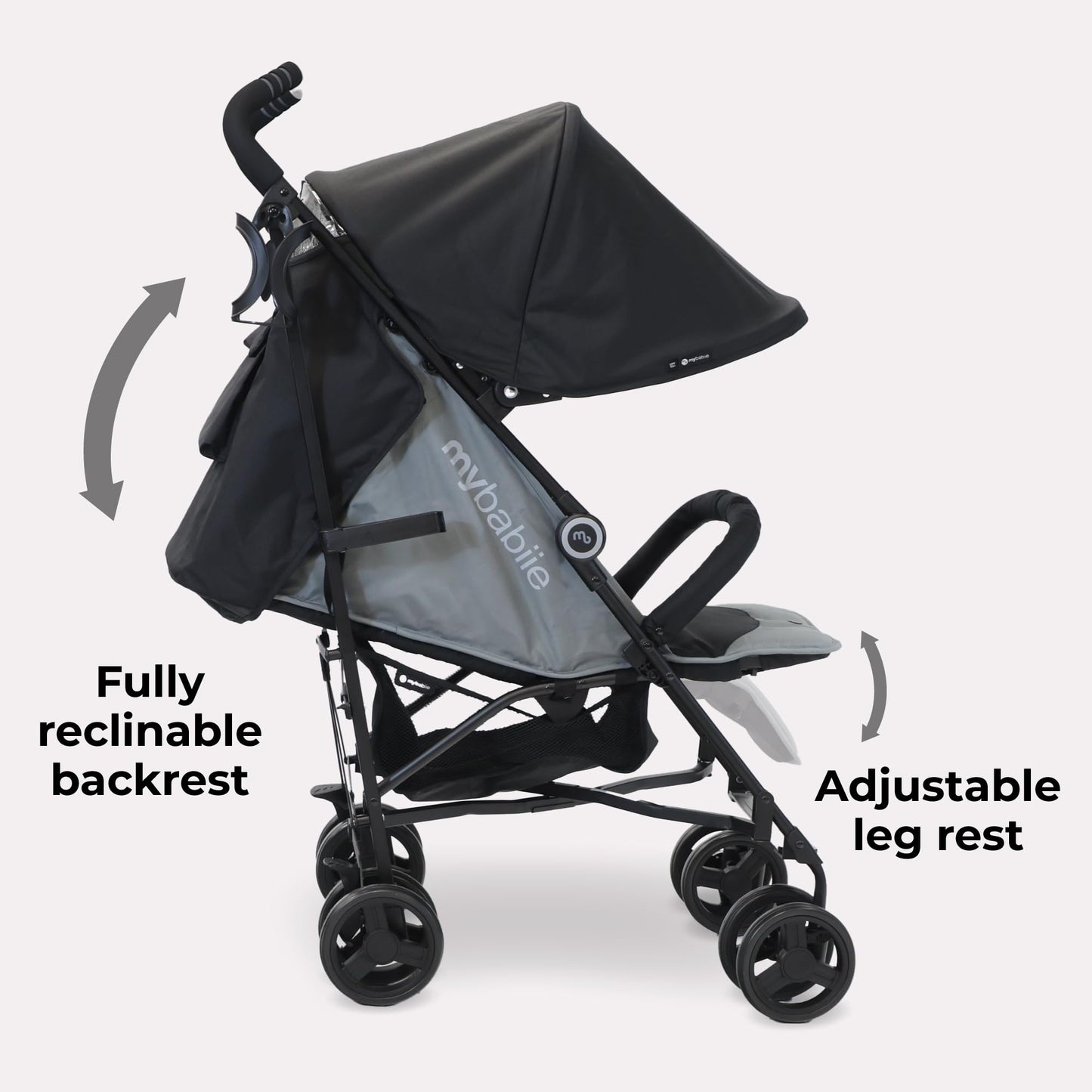 My Babiie MB02 Plus Stroller - from Birth to 4 Years (22kg), Lightweight & Compact Umbrella Fold, Travel Buggy for Toddlers, Pushchair Includes Cup Holder and Rain Cover - Pink & Grey