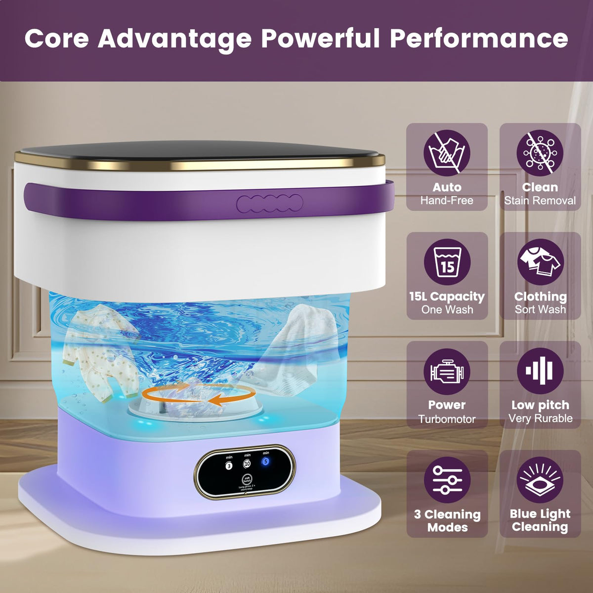 Mini Washing Machine, 15L Portable Washing Machine with Spin Dryer & 3 Cleaning Modes for Small Clothes, Foldable Portable Washer for Apartments, Dorms, Camping (Khaki)
