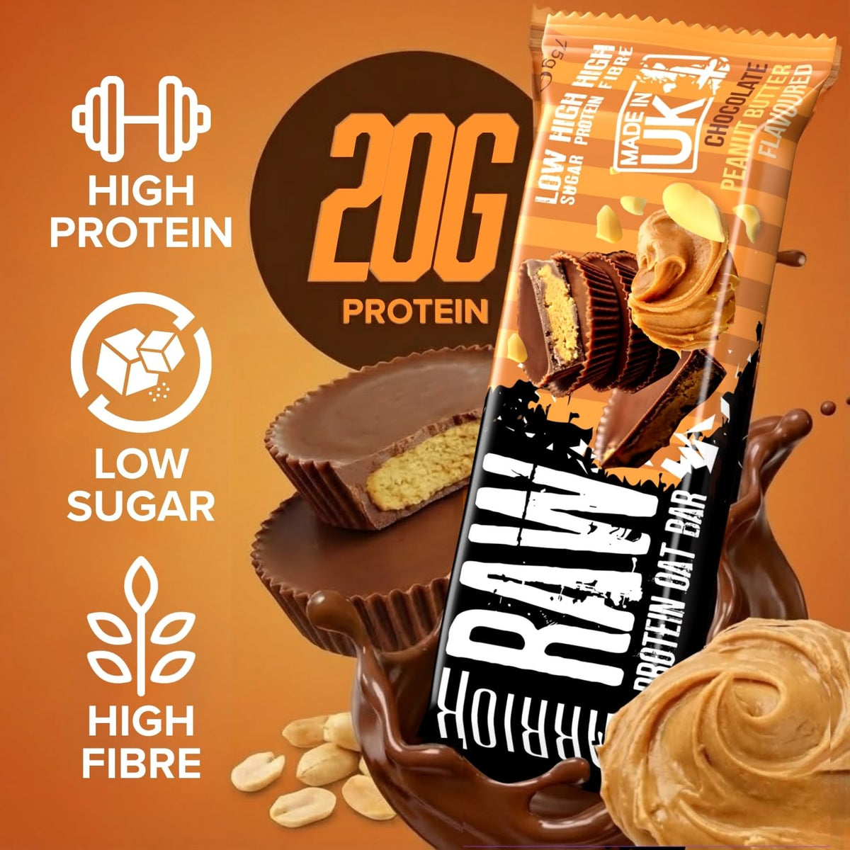 Warrior RAW Protein Bars 12 x 75g High Protein Oat Flapjack Snack
