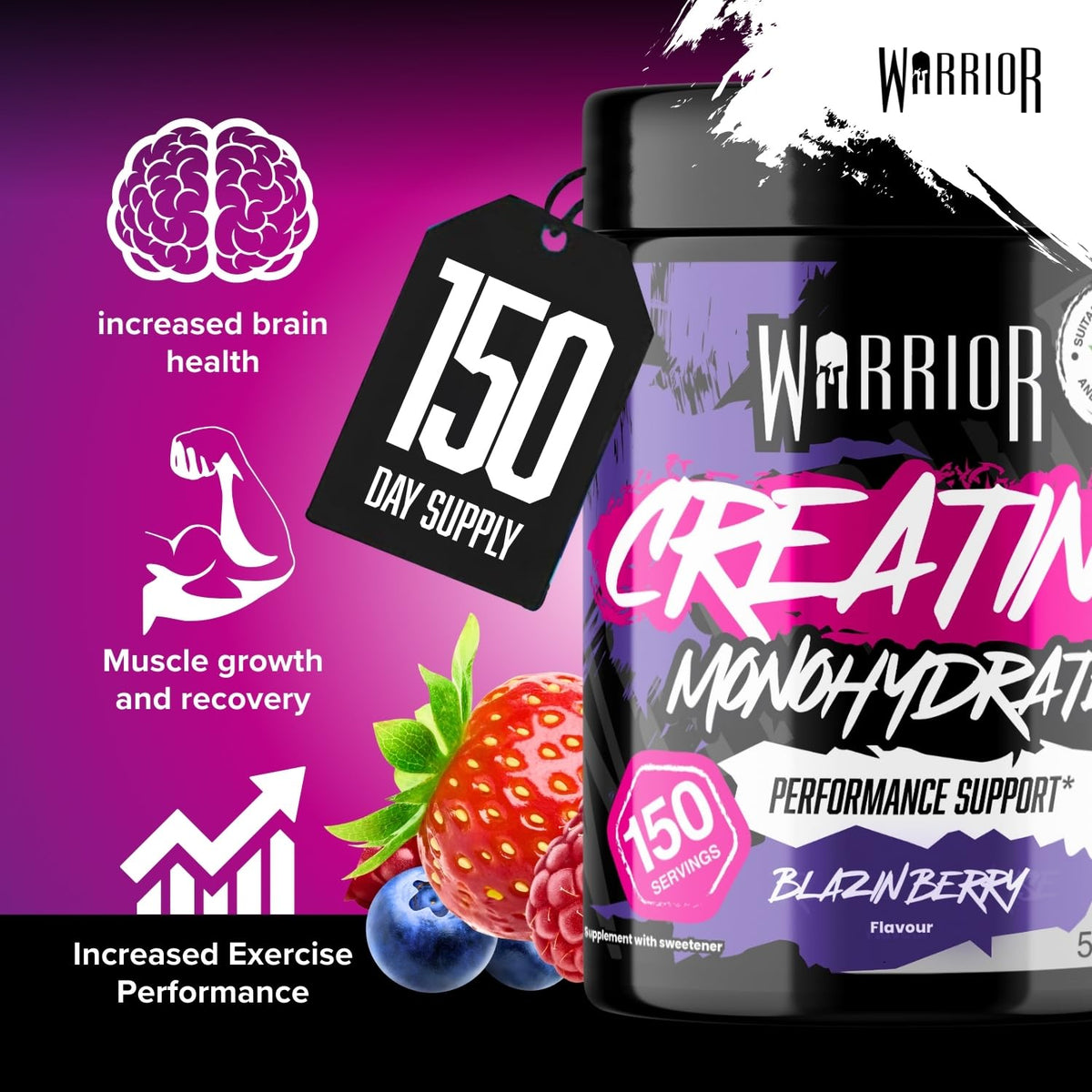 Warrior Creatine Monohydrate Powder 500g Pure Micronised (166 Servings)