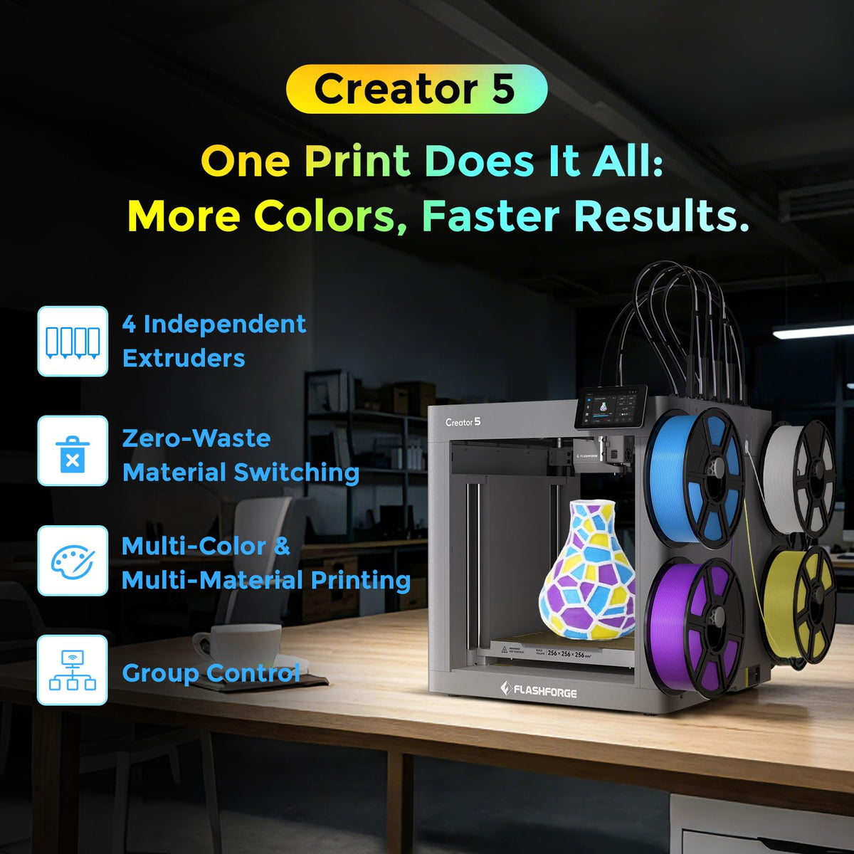 Flashforge Adventurer 5X 3D Printer with Multi-Color Printing,Customize with IFS,AD5X Multi-Material/Full-auto leveling 3D Printer,Max Speed: 600mm/s,Auto 4kg Filament Refill,Compact Integrated Design