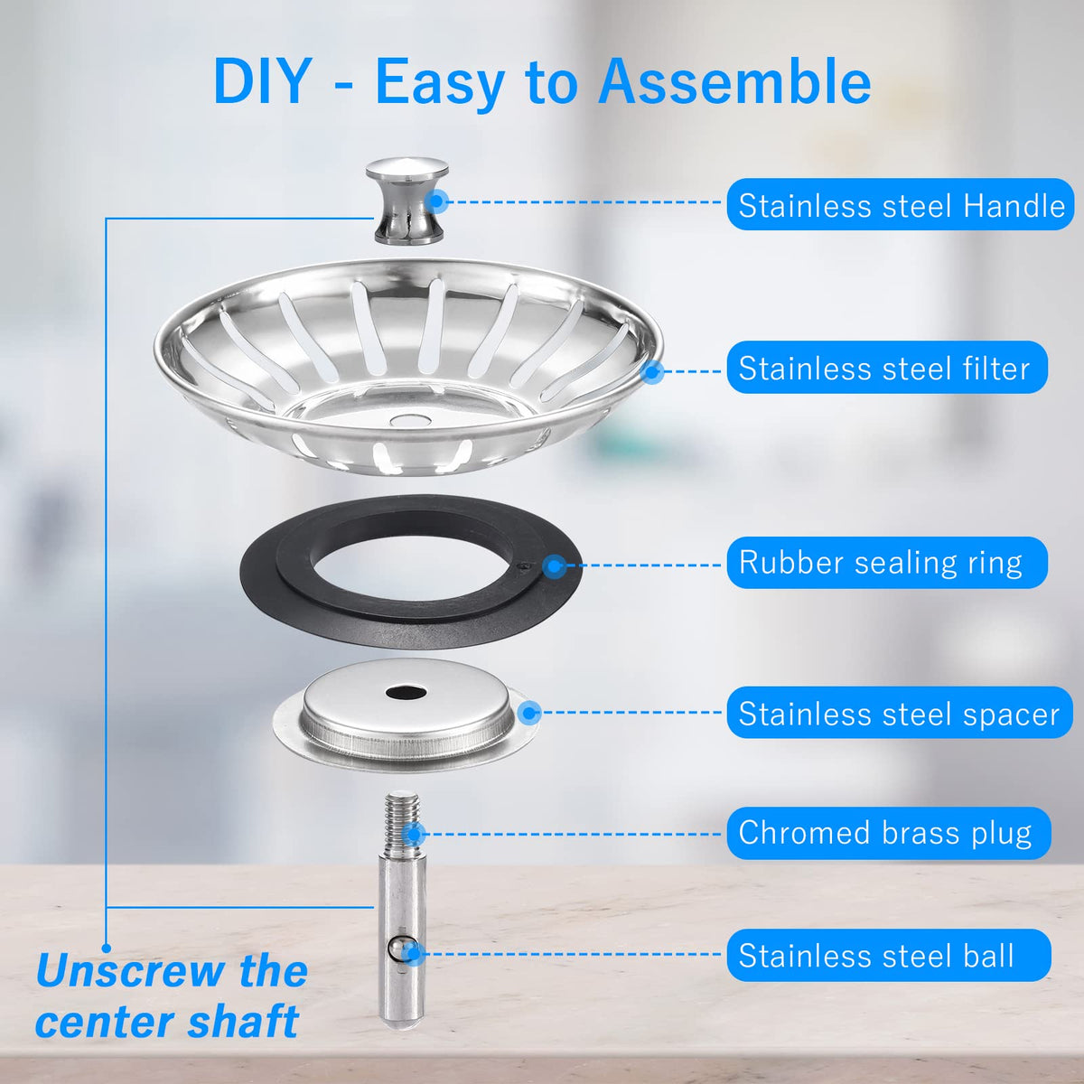Upgraded Kitchen Sink Plug Strainer Stainless Steel Strainers Sink Plugs Replacement Drain Stopper for Food/Hair Catcher - UK Sinks Hole Diameter (78mm)