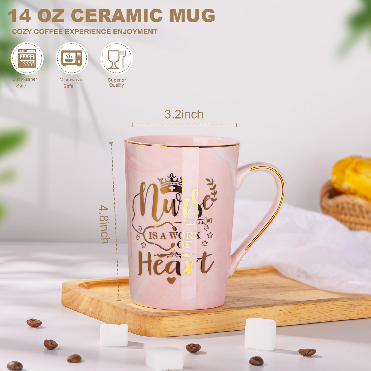 Unique Teacher Appreciation Gifts for Women - Best Teacher Gifts for Teachers, 14oz Pink Marble Ceramic Coffee Mug Printed with Gold, Retirement Birthday Graduation Ideas, End of The Year, Gift Boxed