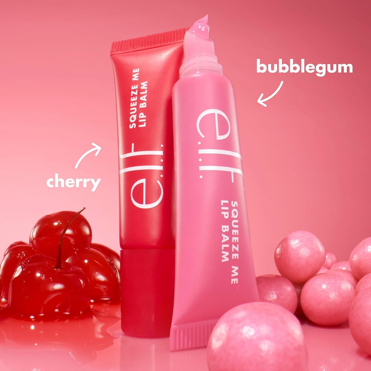 e.l.f. Squeeze Me Lip Balm Duo, Moisturizing Lip Balm for a Sheer Tint of Colour, Infused with Hyaluronic Acid, Vegan & Cruelty-Free, CHERRY/BUBBLEGUM