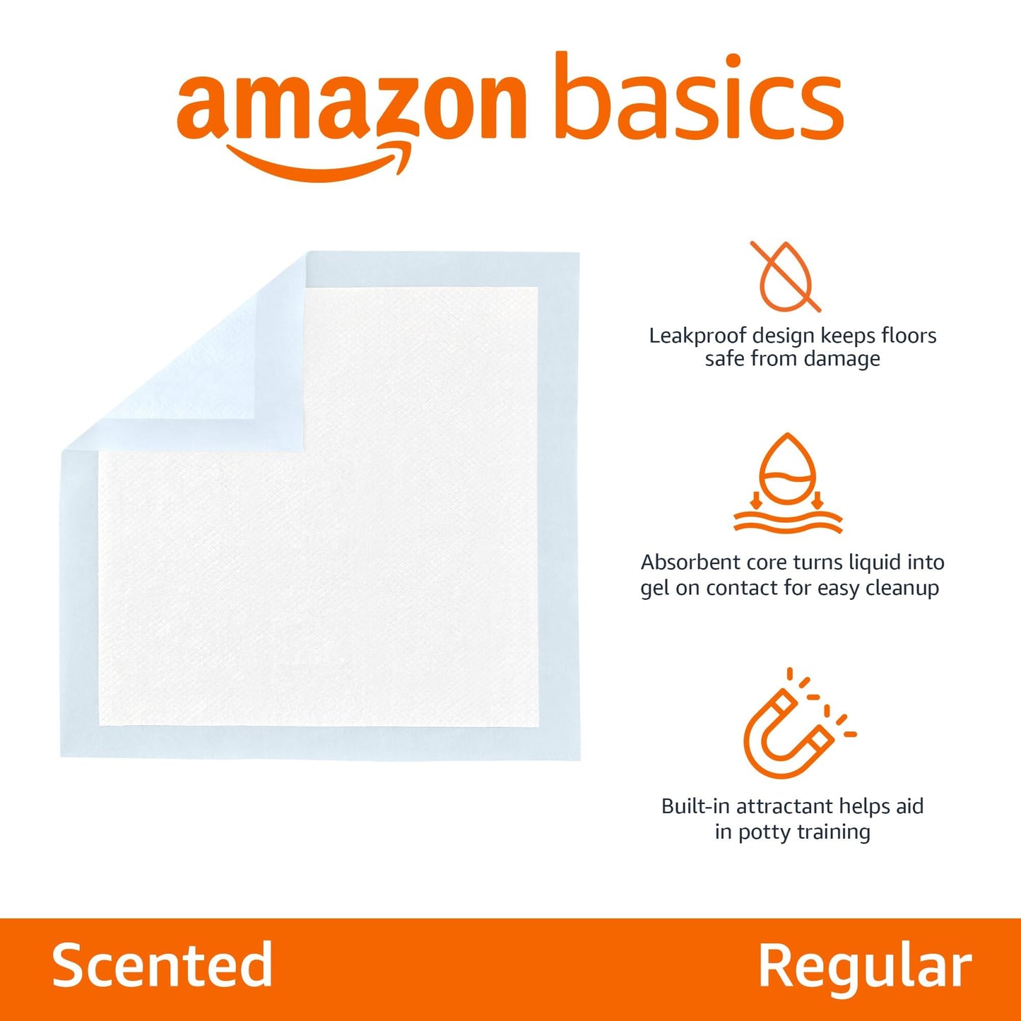 Basics Dog and Puppy Training Pads, Leakproof, 5-Layer Design with Quick-Dry Surface, Regular, Pack of 50, Blue