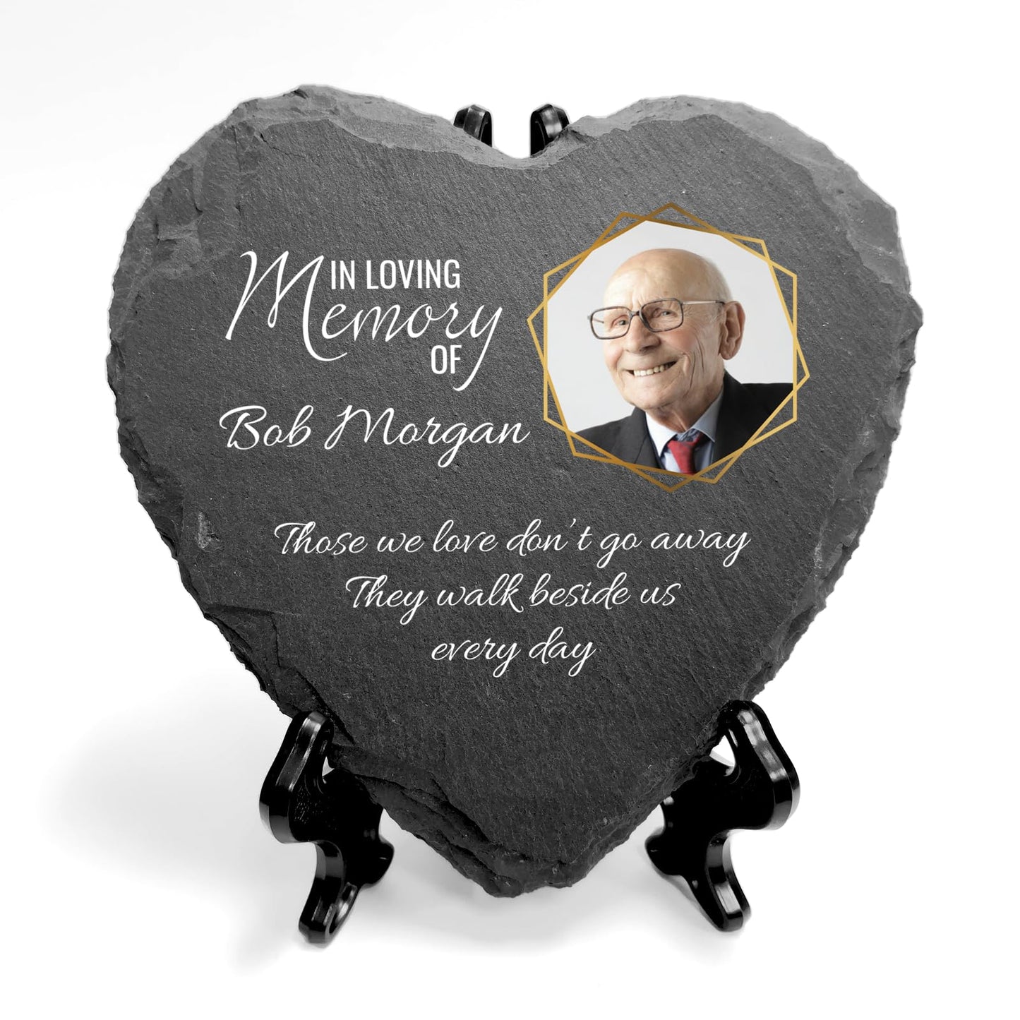 You Personalise Personalised UV Printed Photo Memorial Slate- Custom Message & Photo- Heart Slate, Optional Display Stand- Outdoor & Indoor Use- 100 x 100 mm
