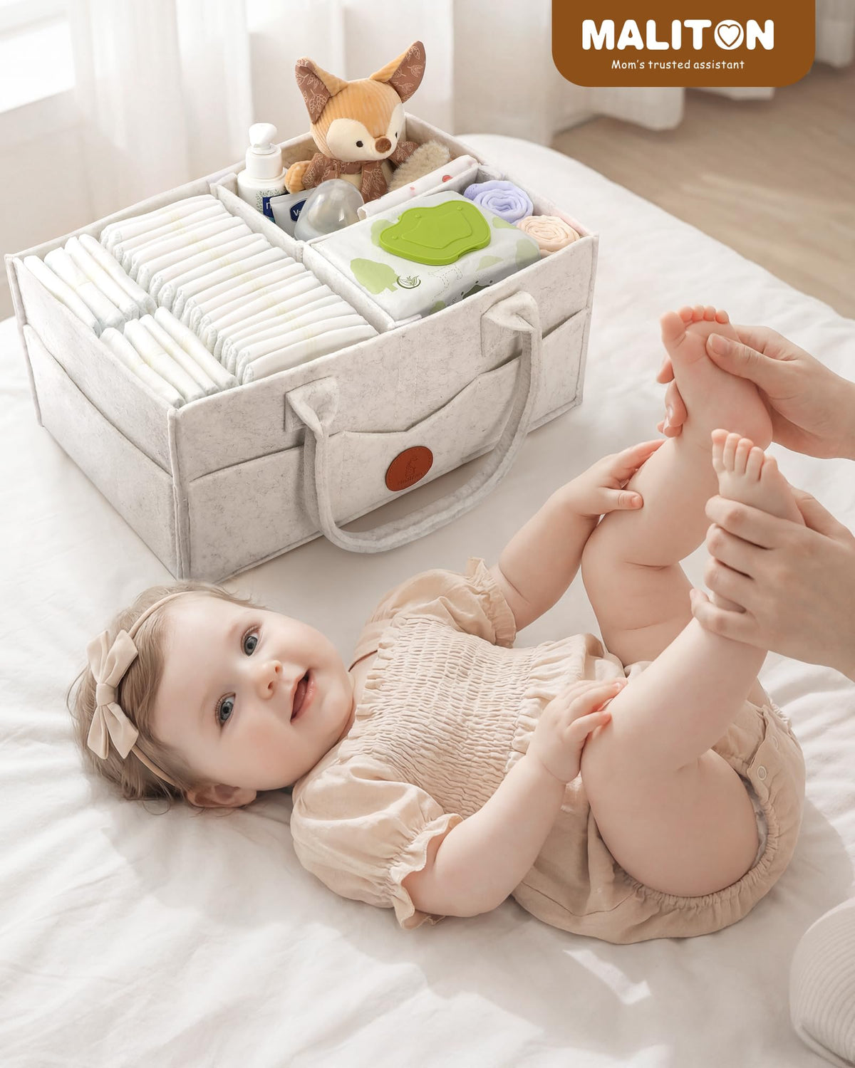 Maliton Nappy Caddy Organiser with 8 Pockets & Removable Dividers (Khaki)