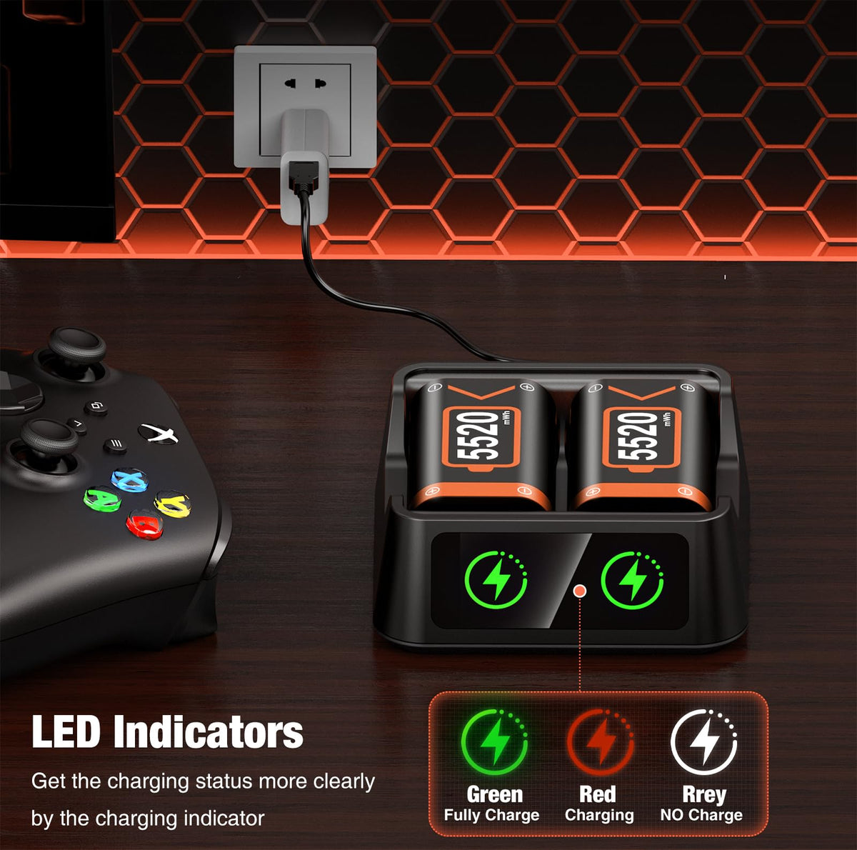 Rechargeable Battery Pack for Xbox One/Series Controller, 4x6200mWh Battery Pack with Charger/Cooling RGB/25H Playtime, Compatible with Xbox One/S/X/Elite 1, Series S/X Controller