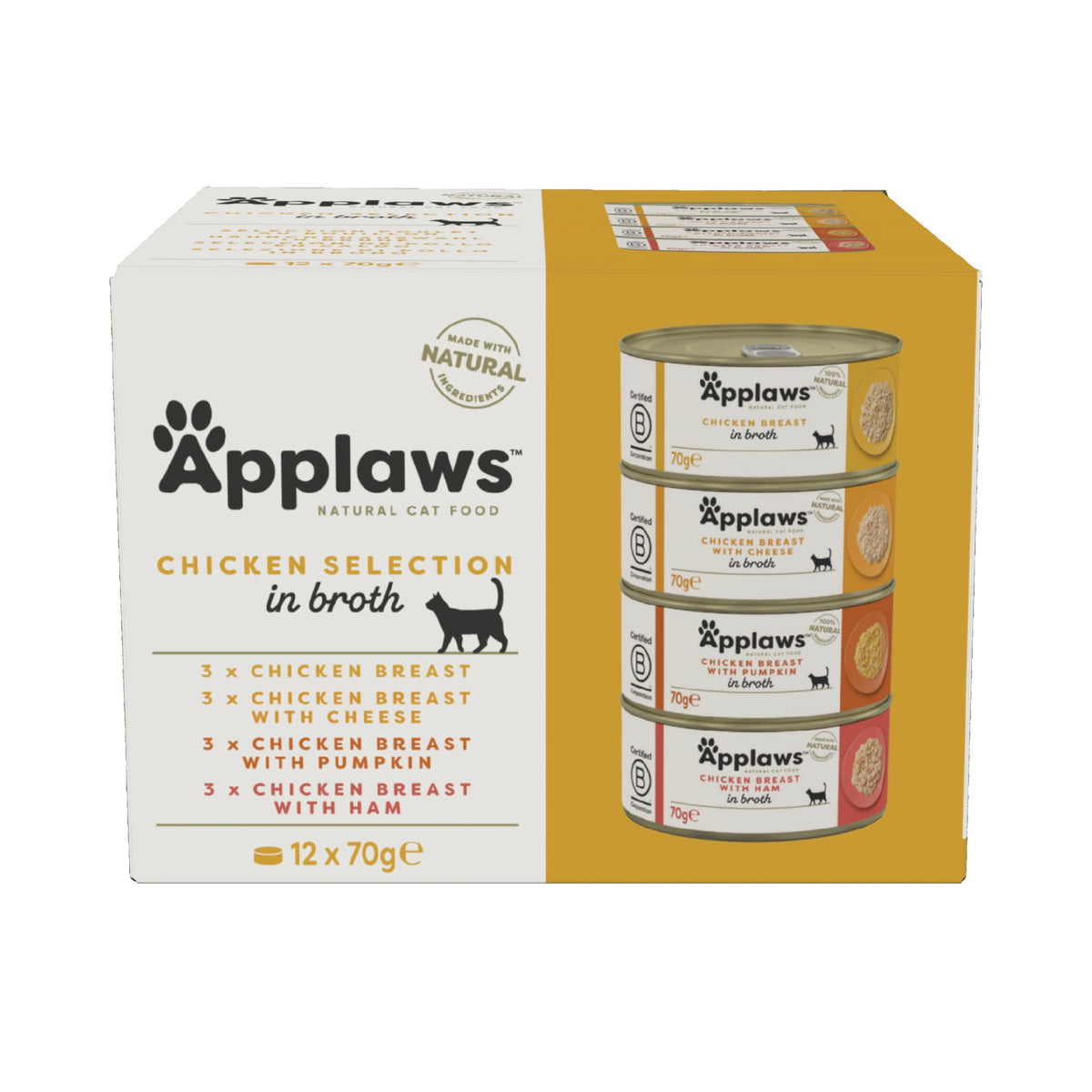 Applaws Natural Wet Cat Food, Multipack Fish Selection in Broth 70 g Tin (Pack of 12)