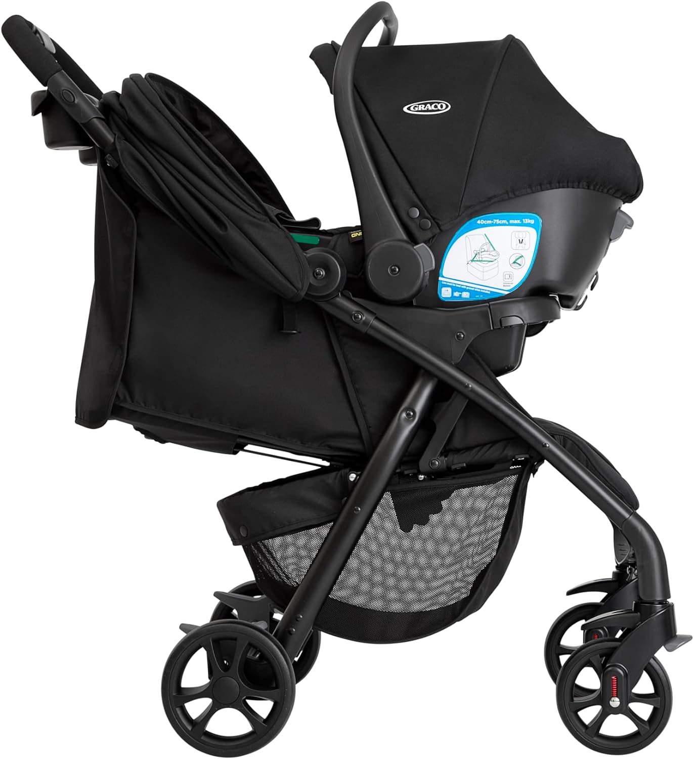 Graco Tavira Travel System - Suitable from Birth to Approx. 4 Years (0-22kg). One-Hand Folding, Compact Pushchair, Includes i-Size car seat, Midnight Fashion